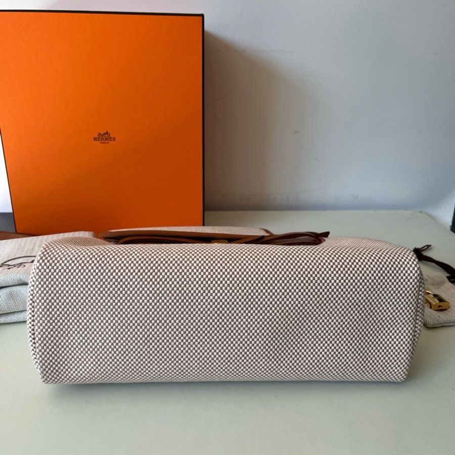 🐎 Hermes/愛馬仕 herbag31金棕金扣帆布 手提包單肩包斜挎包-4