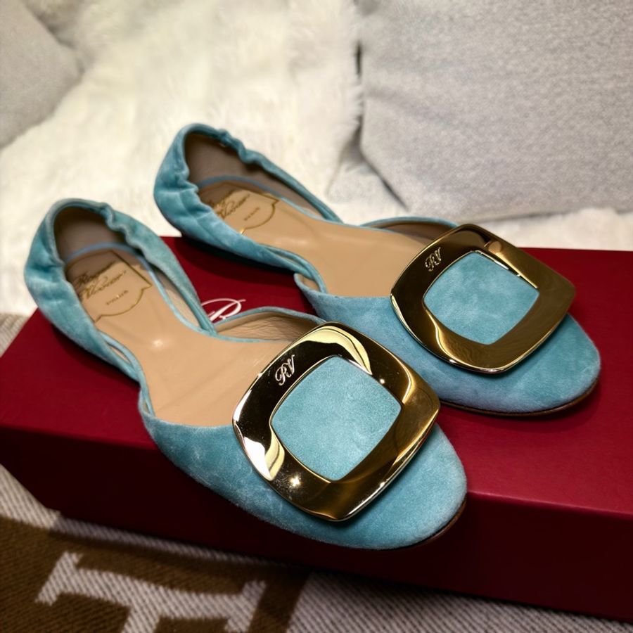 Roger Vivier/ Ballerine Chips 麂皮方扣平底鞋-0