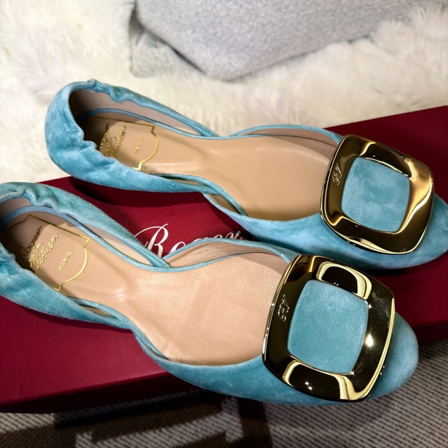 Roger Vivier/ Ballerine Chips 麂皮方扣平底鞋-1