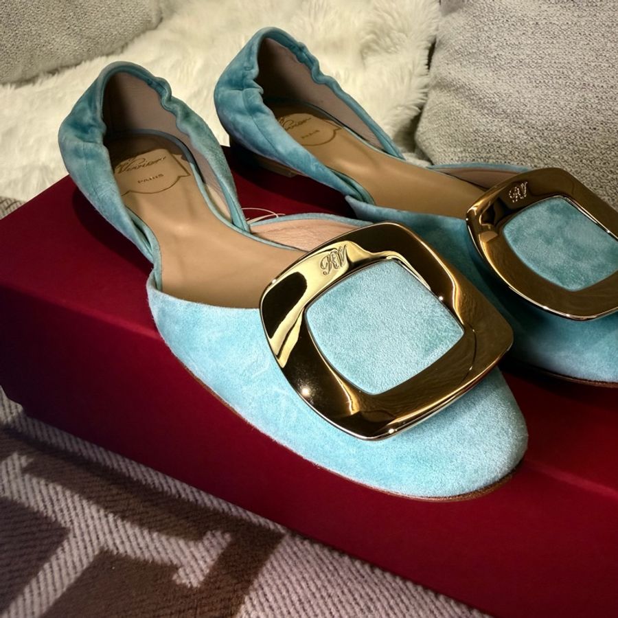 Roger Vivier/ Ballerine Chips 麂皮方扣平底鞋-2
