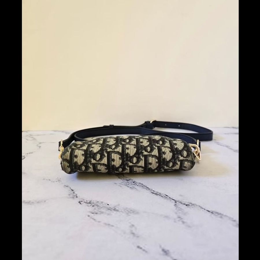 Dior 藍黑色老花兩用中古包 單肩包 側背包 斜背包 古董包 二手包-4