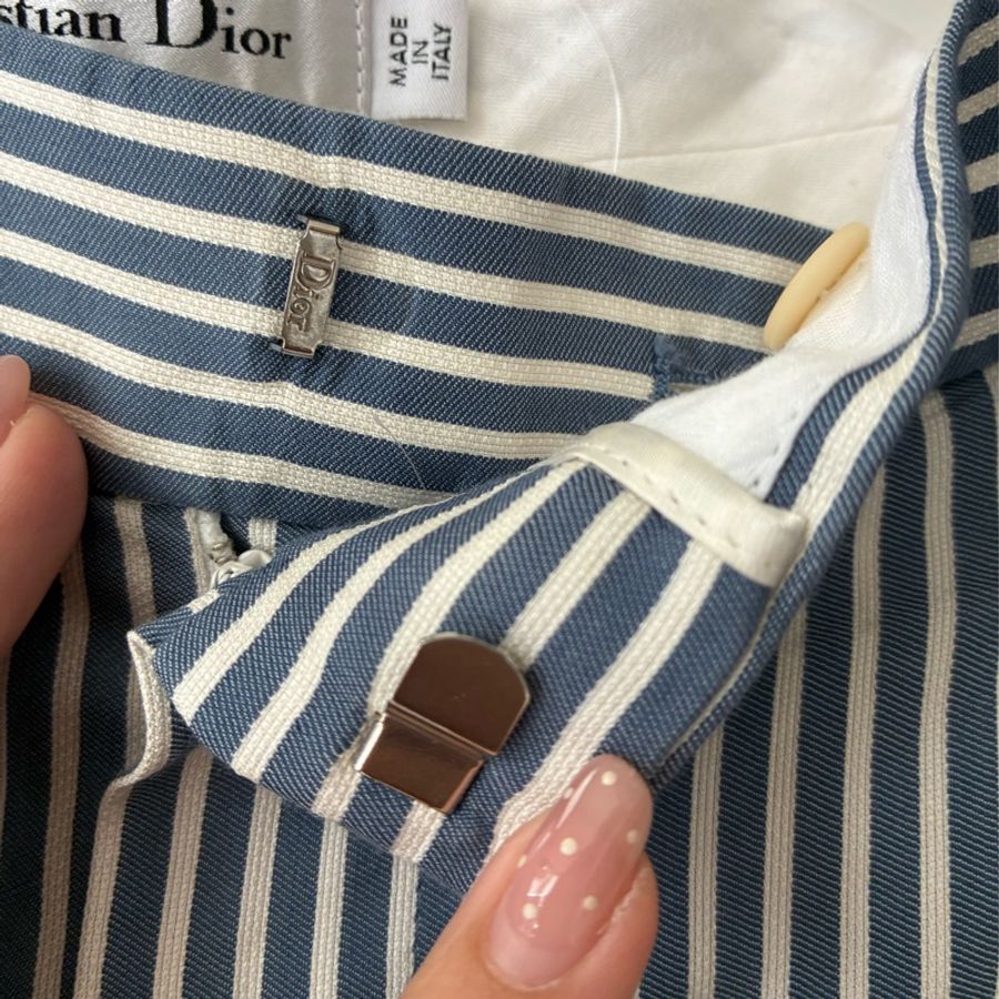 Dior 藍白直紋西裝寬褲38-15