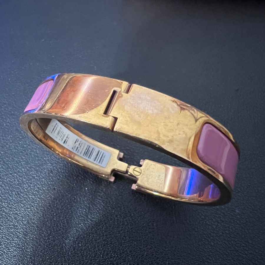 Hermès 愛馬仕 Clic H 琺瑯手環 粉色玫瑰金 H扣手鐲 女款 二手精品 附盒防塵袋-4