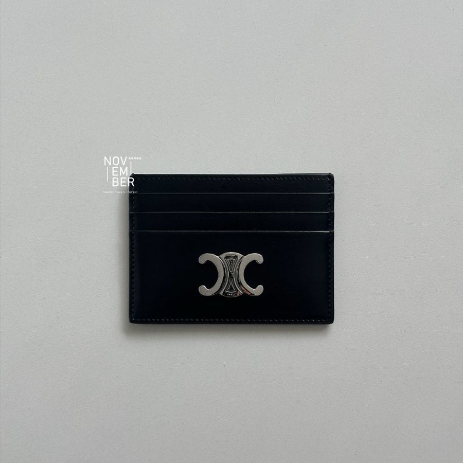 99新🆕 Celine 賽琳 凱旋門黑色銀釦卡夾-1