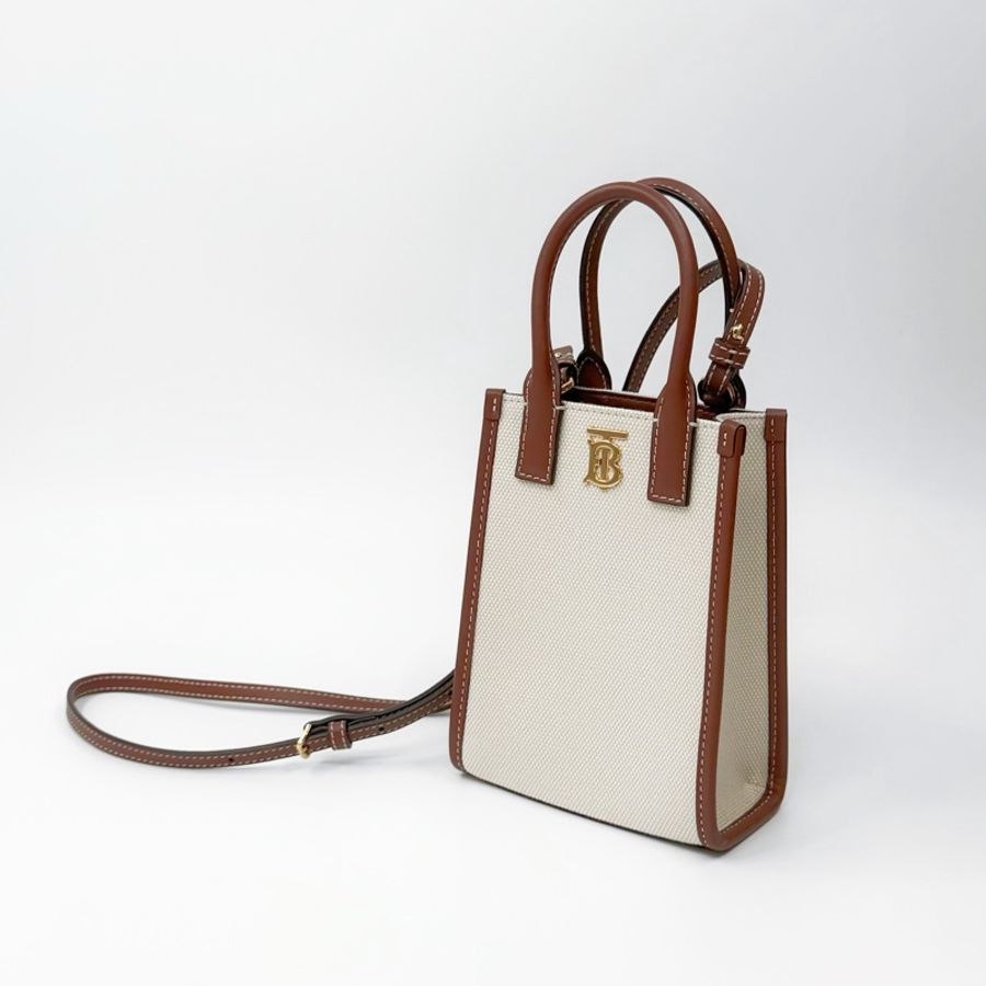Burberry TB 金釦燕麥帆布拼皮革 迷你琴譜包| ✨Wisher 惟奢名品✨-2