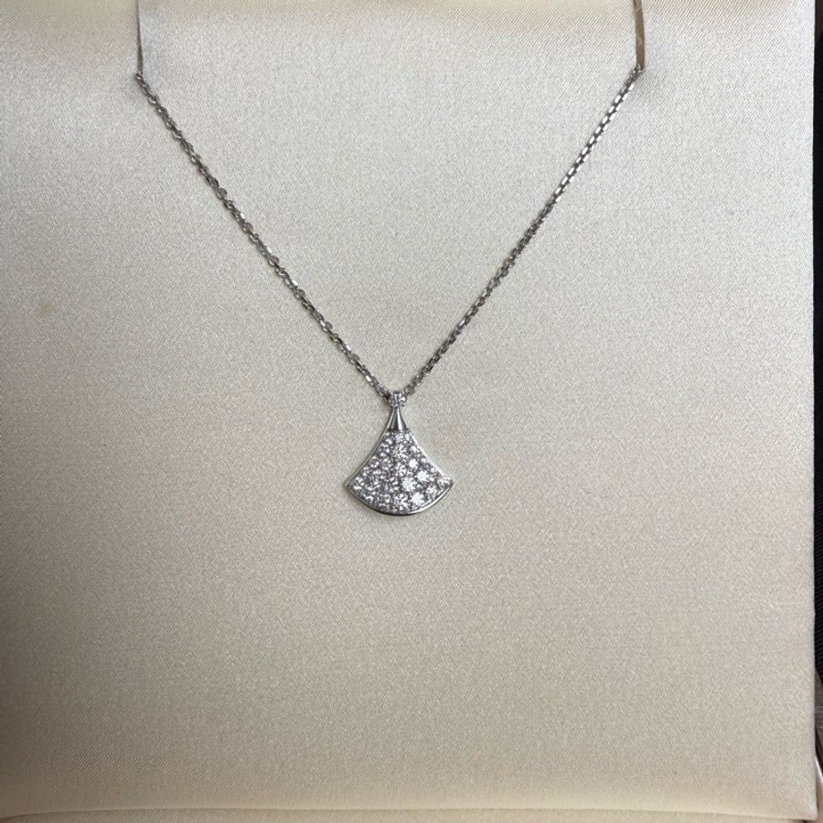 宝格丽 Bvlgari 白金满钻扇子项链-0