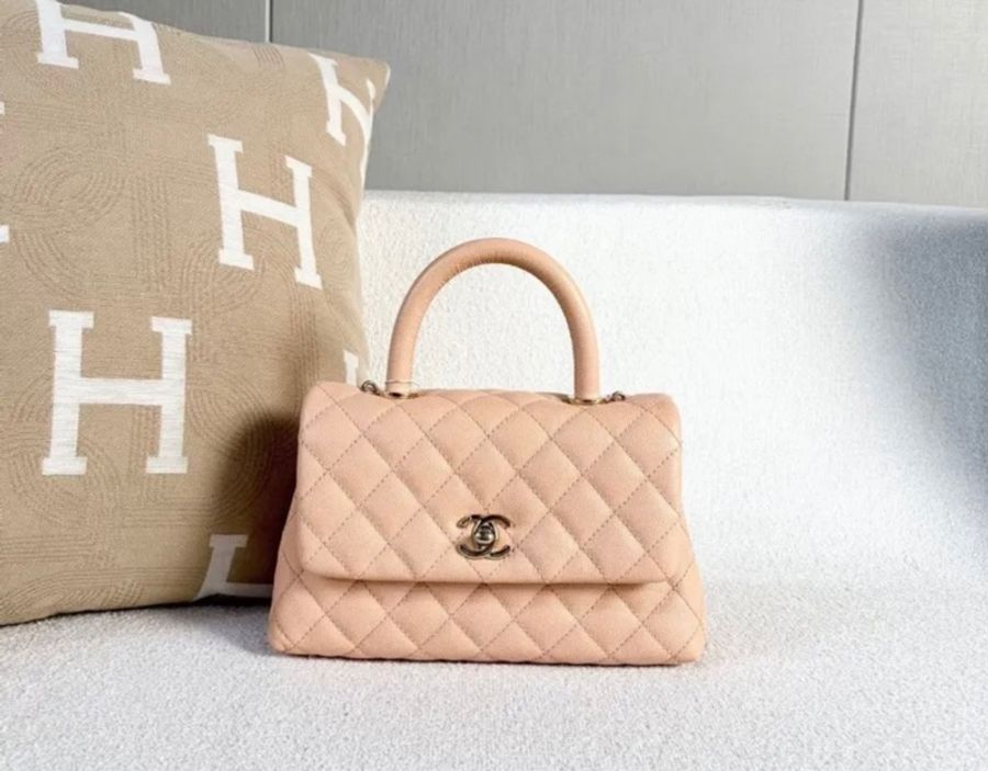 Chanel Cocohandle 粉色 淡金扣荔枝皮23*14*9 99新 配件塵袋-1