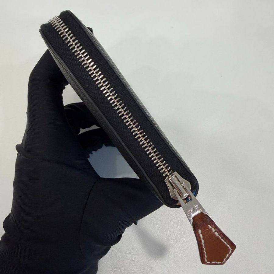 HERMES W刻 黑絲巾短夾-3