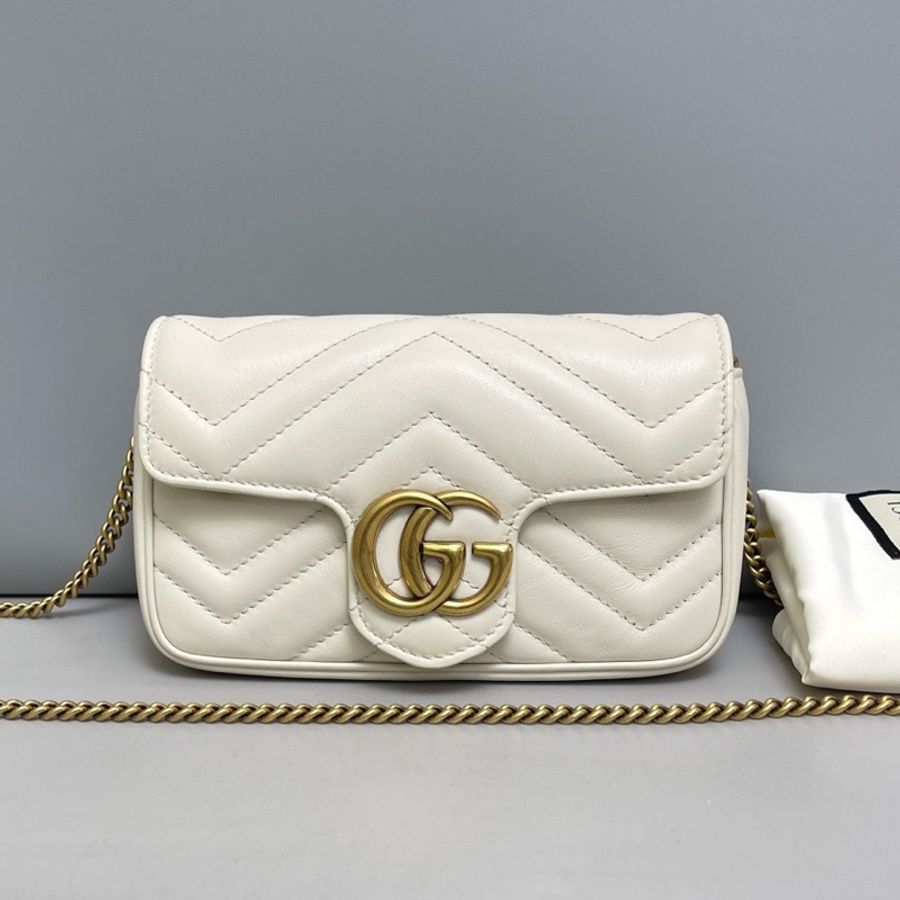 Gucci古馳 marmont迷你白色全皮鏈條包-0