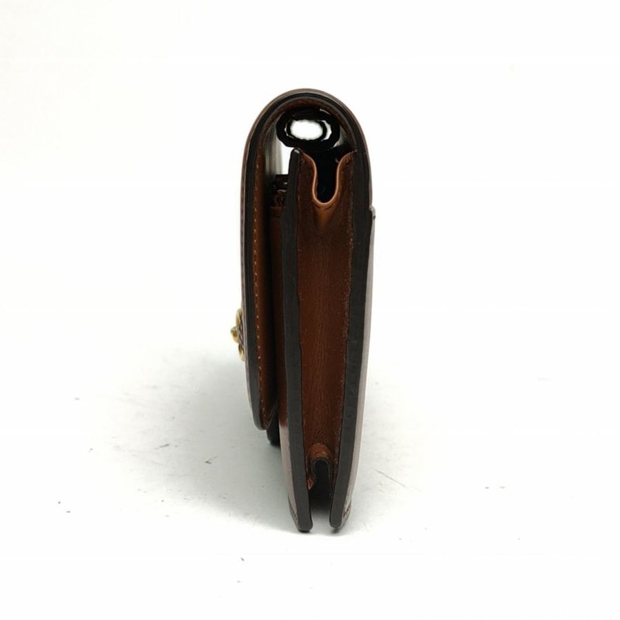 GUCCI 棕色牛皮革金扣馬銜扣做舊棕woc斜挎包肩背包-1