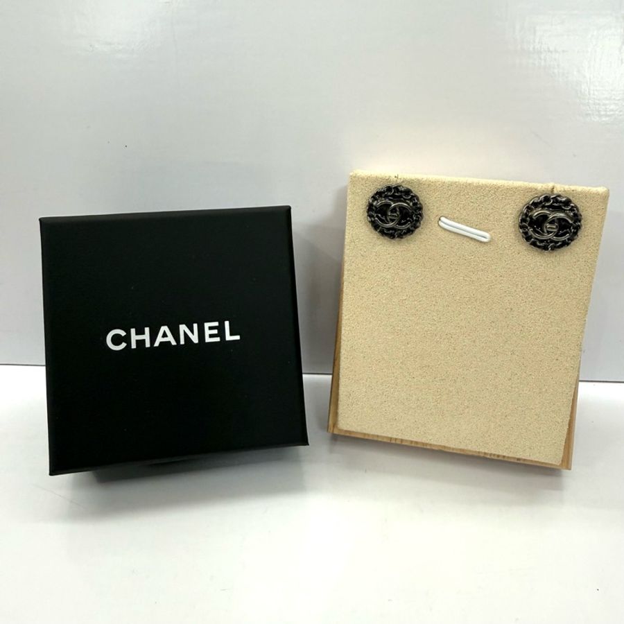 CHANEL 香奈兒 A18K 鍊條COCOMARK 耳針耳環-2