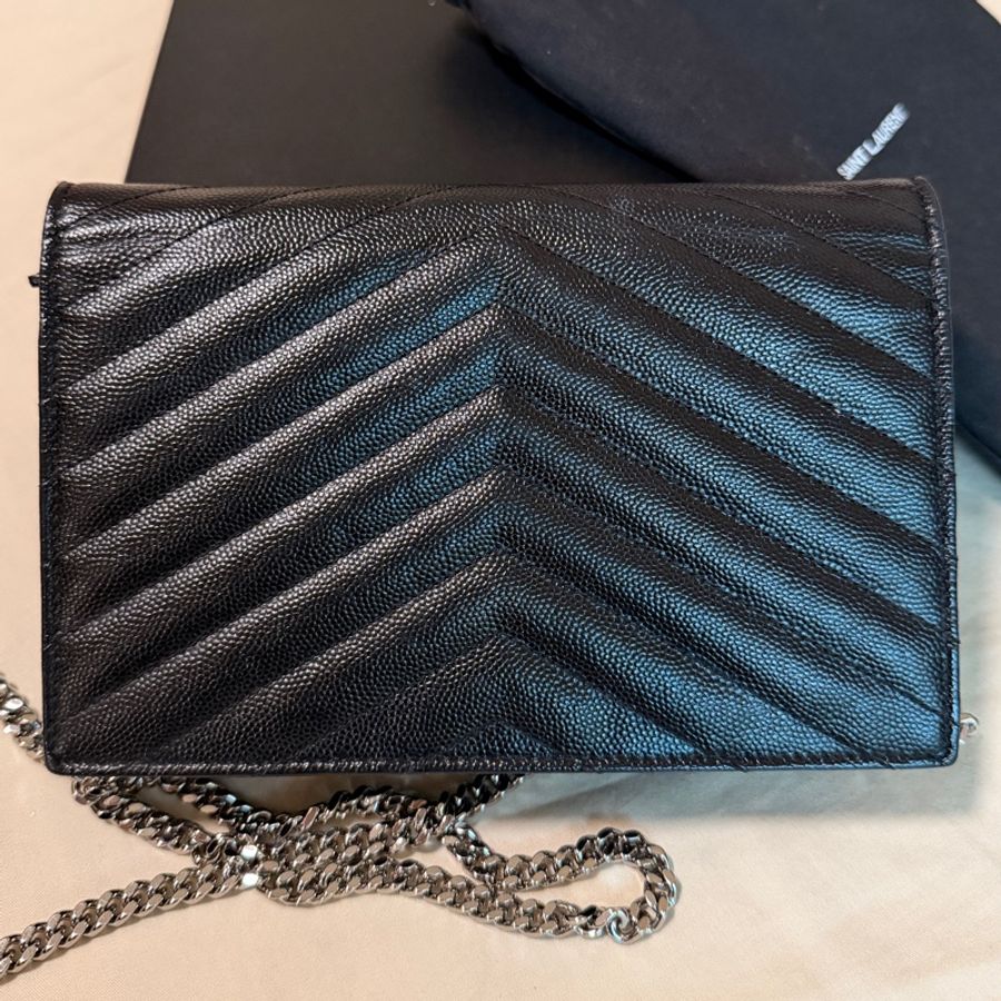 聖羅蘭 YSL WOC粒面皮革信封袋式鏈條錢包/魚子醬/手拿/斜背包-13