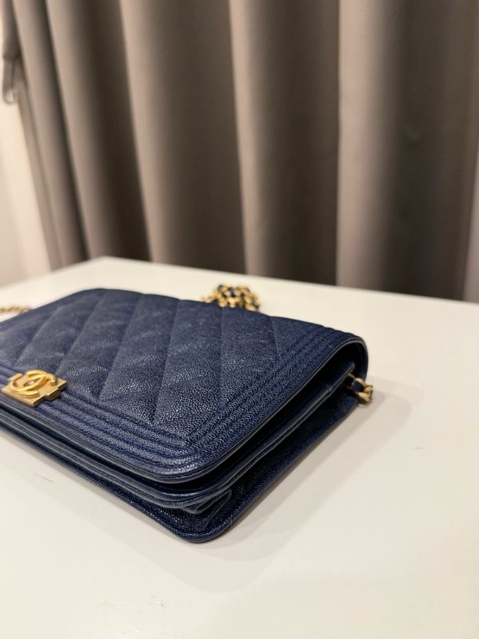 Chanel香奈兒 Boywoc金色荔枝牛皮 海軍藍-6