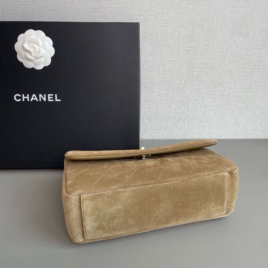💎Chanel香奈兒| 26A高級手工坊系列卡其色麂皮金扣單肩斜挎鏈條包|98新芯片款-6