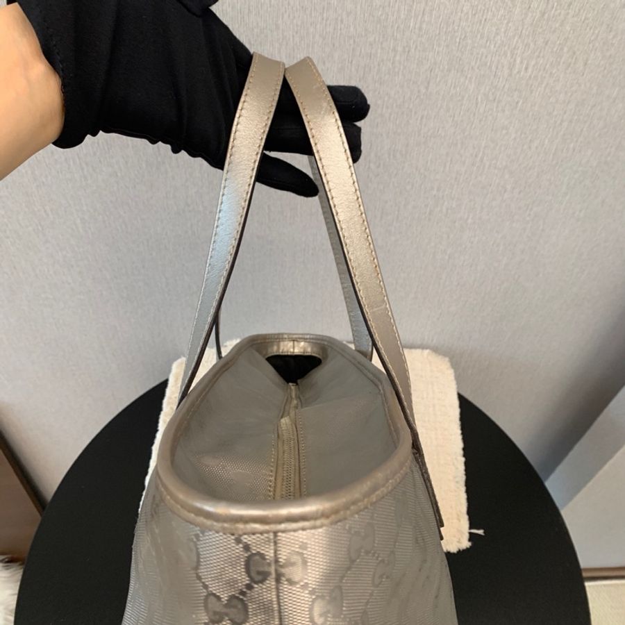 Gucci古馳老花銀色水晶皮托特包手提包 尺寸42*13*29-14