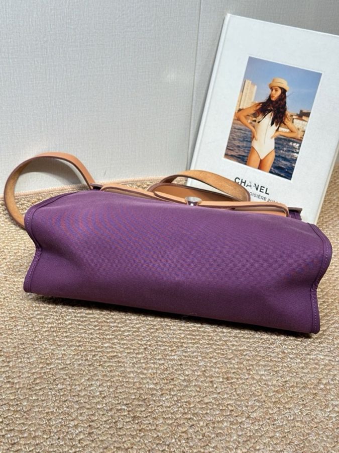 Hermes 愛馬仕 Herbag31 子母手提斜挎包 銀扣 Hunter牛皮拼帆布 框p 梅紫色-4