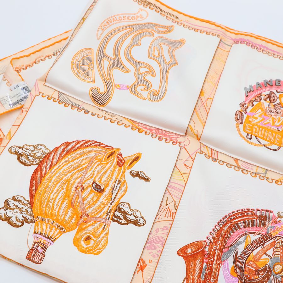 Hermès 愛馬仕 【Chevaloscope】橙色小馬 大方巾 90 * 90 cm-6
