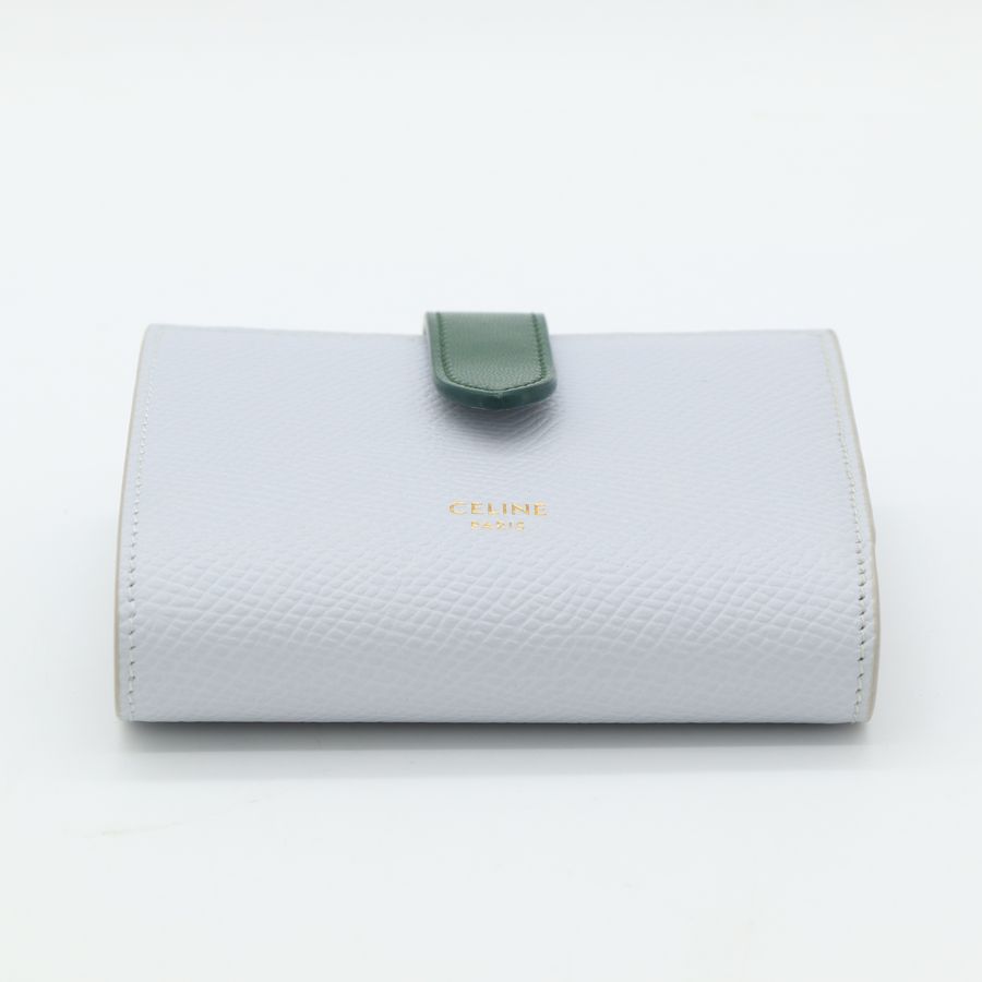Celine 思琳 冰藍色 墨綠色 牛皮 兩折 中短夾 (鈔票+卡位+零錢位)-3