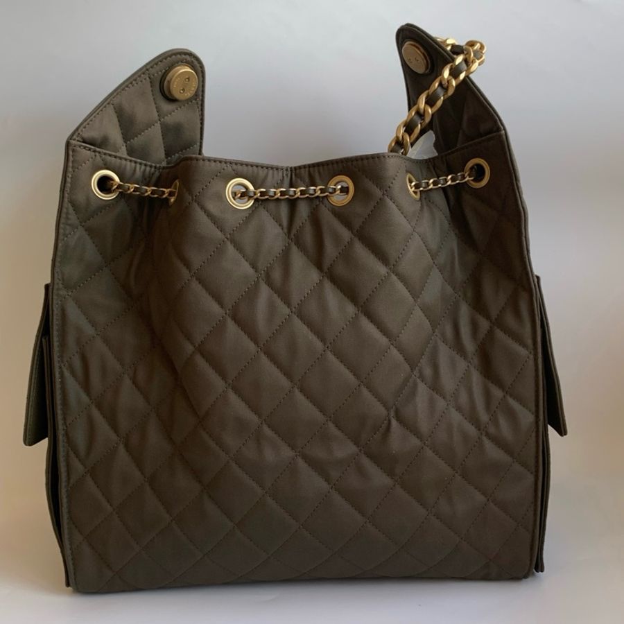 Chanel香奈兒25bag 單肩包斜挎包 卡其色帆布金扣-1
