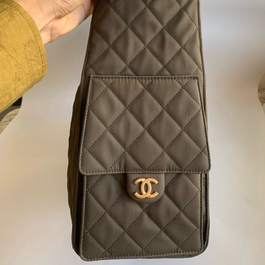 Chanel香奈兒25bag 單肩包斜挎包 卡其色帆布金扣-3