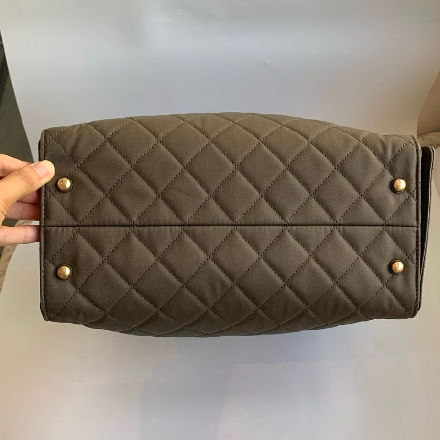 Chanel香奈兒25bag 單肩包斜挎包 卡其色帆布金扣-4