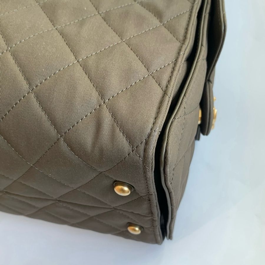 Chanel香奈兒25bag 單肩包斜挎包 卡其色帆布金扣-6