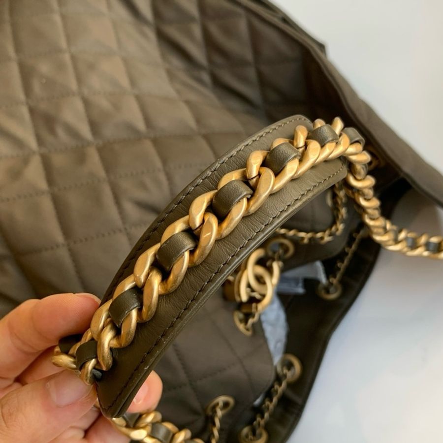 Chanel香奈兒25bag 單肩包斜挎包 卡其色帆布金扣-8