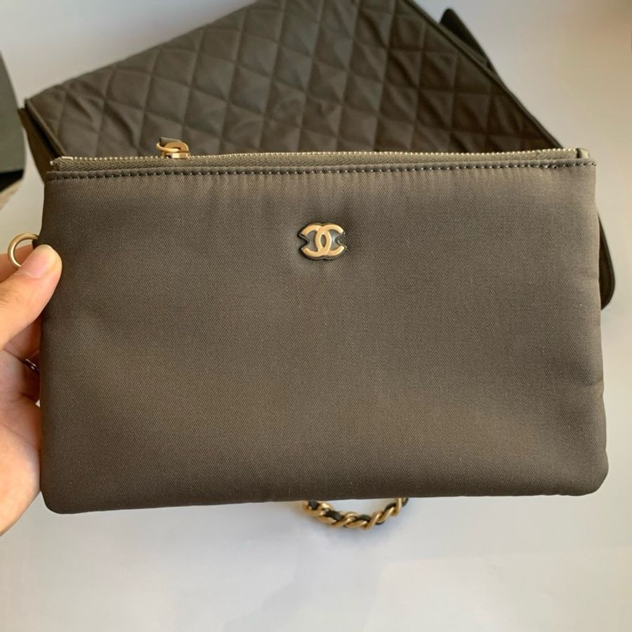Chanel香奈兒25bag 單肩包斜挎包 卡其色帆布金扣-9
