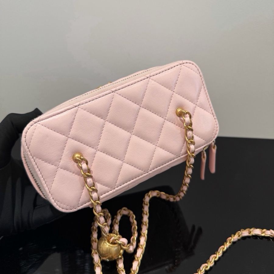 Chanel 香奈兒 粉色 金珠金球 長盒子 鏈條單肩斜挎包 尺寸16*11 芯片款帶鏡子-2