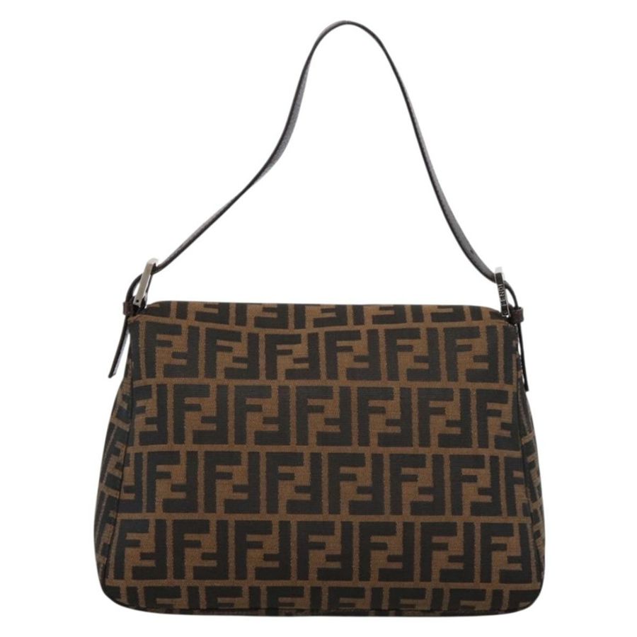 【日本直送】FENDI Zucca帆布Mamma Baguette單肩包 棕色 銀色 正品 BA15303V-1