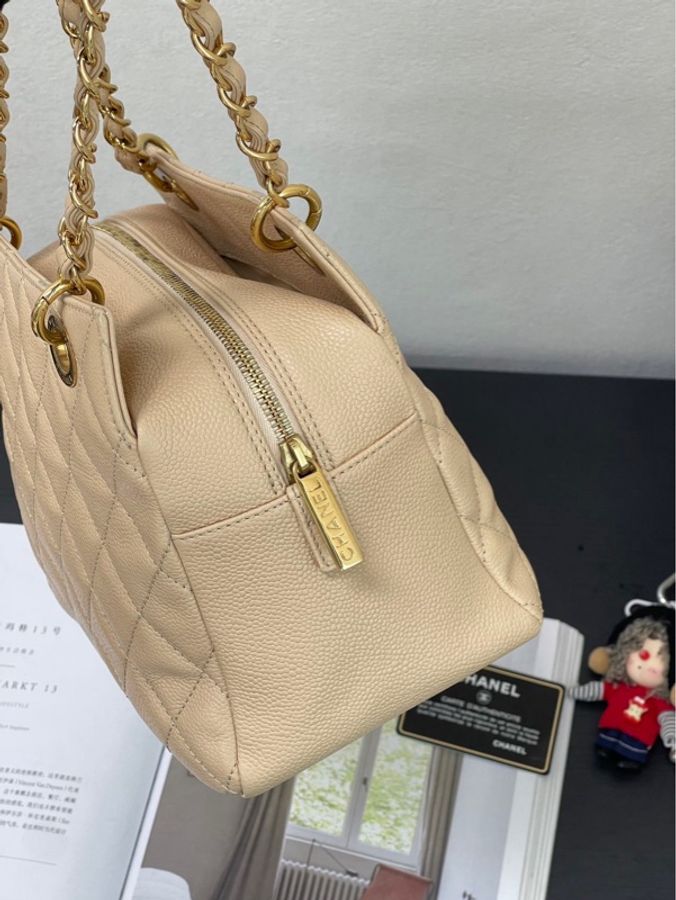 chanel香奈兒奶茶色ppt 荔枝皮單肩包-5
