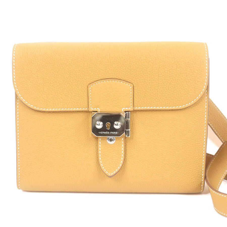 HERMES Sac à Dépêches 21 Togo 皮革單肩包,天然貂皮,W 印花,帶灰塵法國製造,男士-0