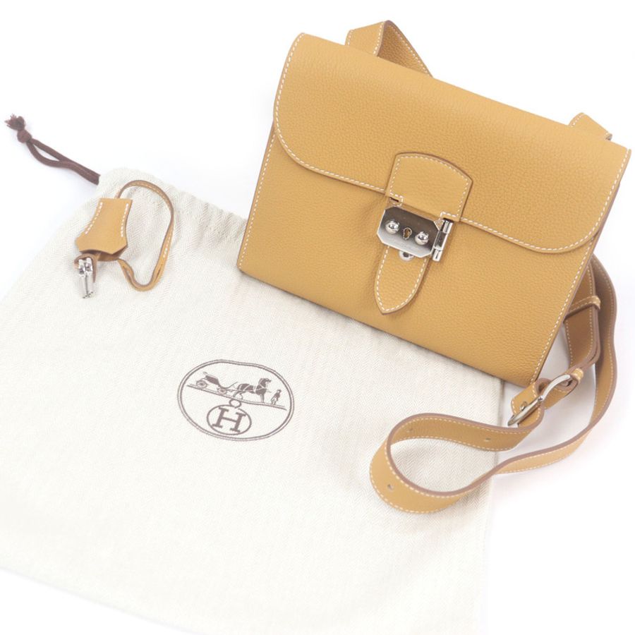 HERMES Sac à Dépêches 21 Togo 皮革單肩包,天然貂皮,W 印花,帶灰塵法國製造,男士-1