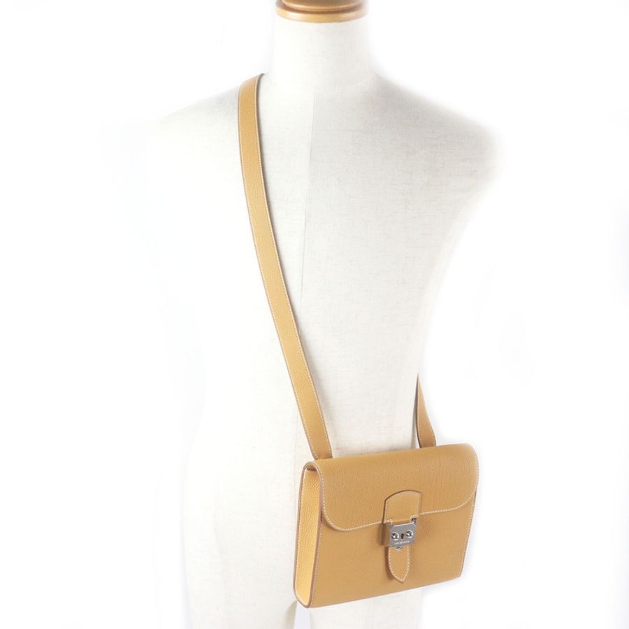 HERMES Sac à Dépêches 21 Togo 皮革單肩包,天然貂皮,W 印花,帶灰塵法國製造,男士-2