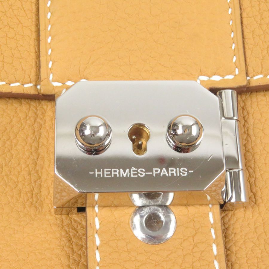 HERMES Sac à Dépêches 21 Togo 皮革單肩包,天然貂皮,W 印花,帶灰塵法國製造,男士-7