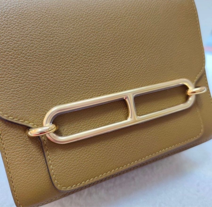🌈Hermes🧡Mini Roulis 19🌈2H牛皮紙色金扣🌈99新🌟Evercolor皮🌟miniroulis🌟roulis19🌟roulis🌟豬鼻子🌟愛馬仕🌟-2
