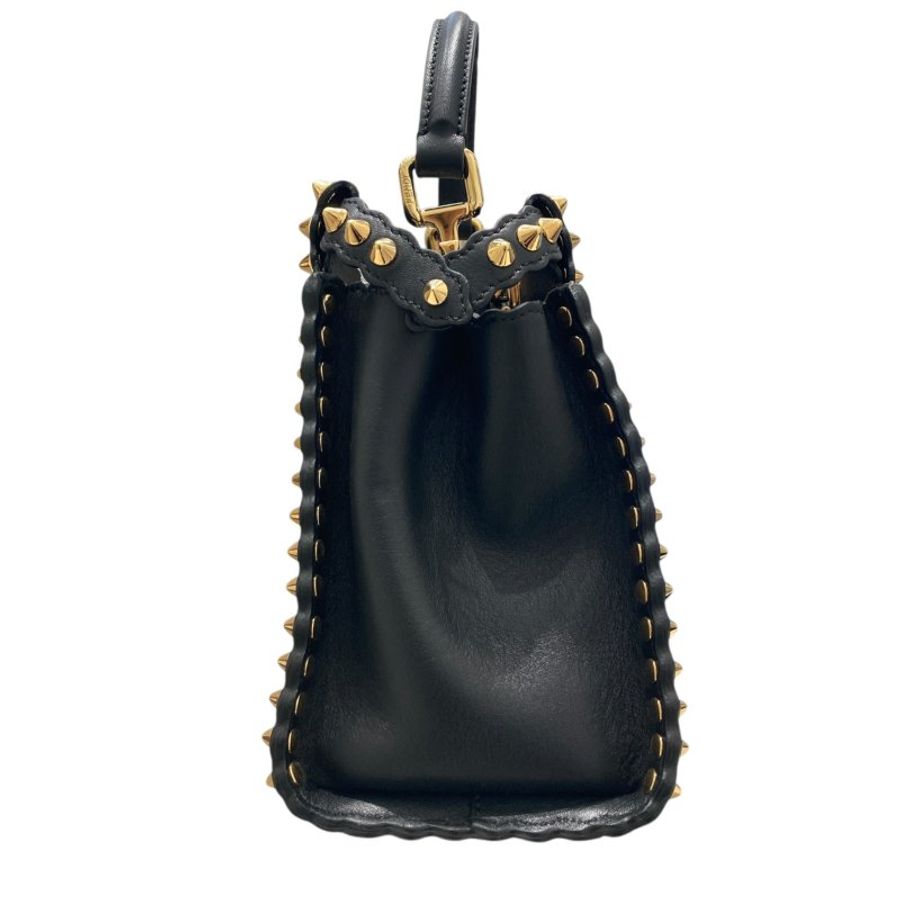 FENDI 芬迪 PEEKABOO MINI 鉚釘手拿肩背包 8BN244 皮革 黑色 金釦-2
