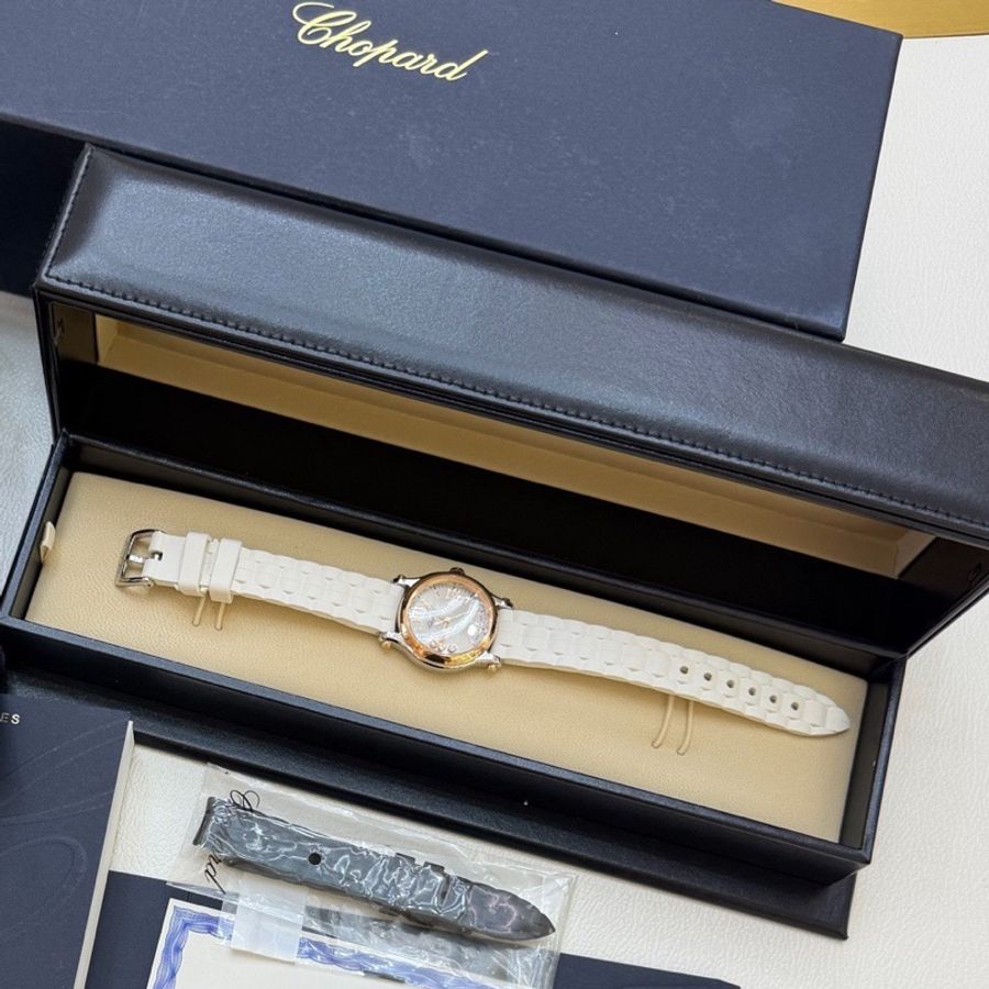 Chopard蕭邦石英機芯 18K玫瑰金間精鋼 30mm表徑 附 黑色錶帶 盒-19