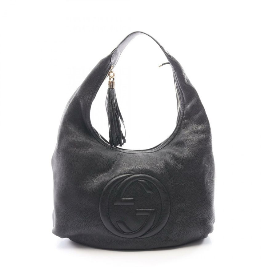 GUCCI Soho 流蘇單肩手提包 282304 黑色皮革 二手 女士 GG-0