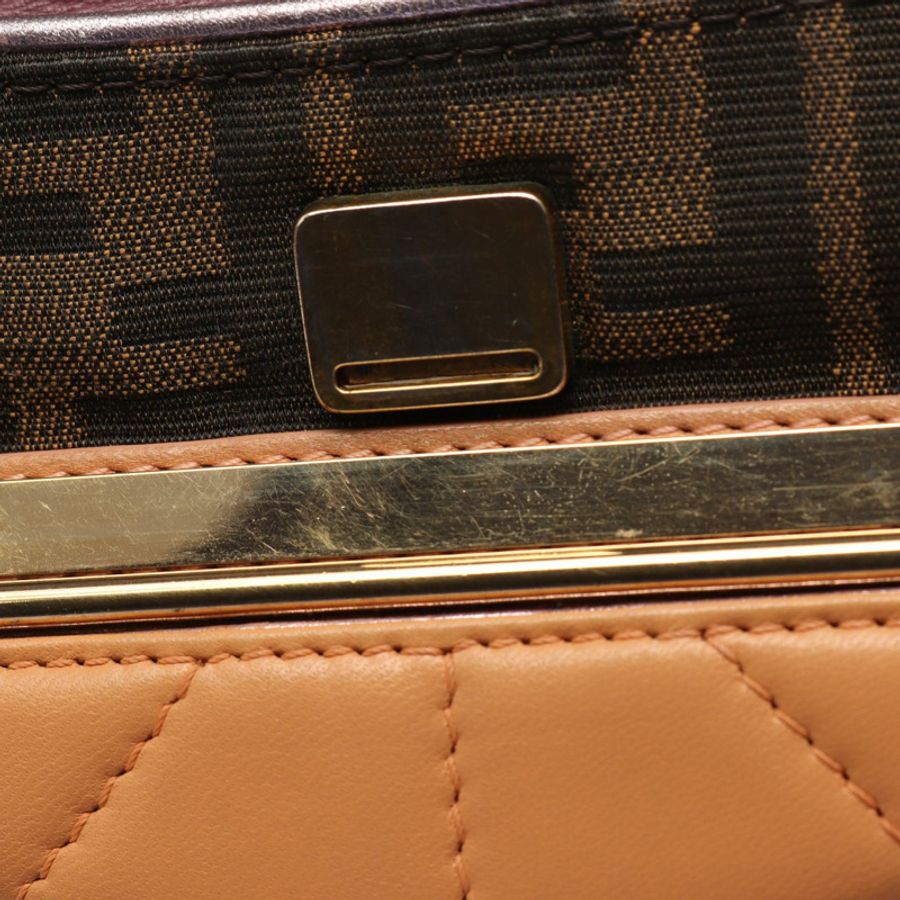 FENDI Zucca 單肩手提包 8BN133 帆布皮革 棕色 紫色 米色 二手 女士-6