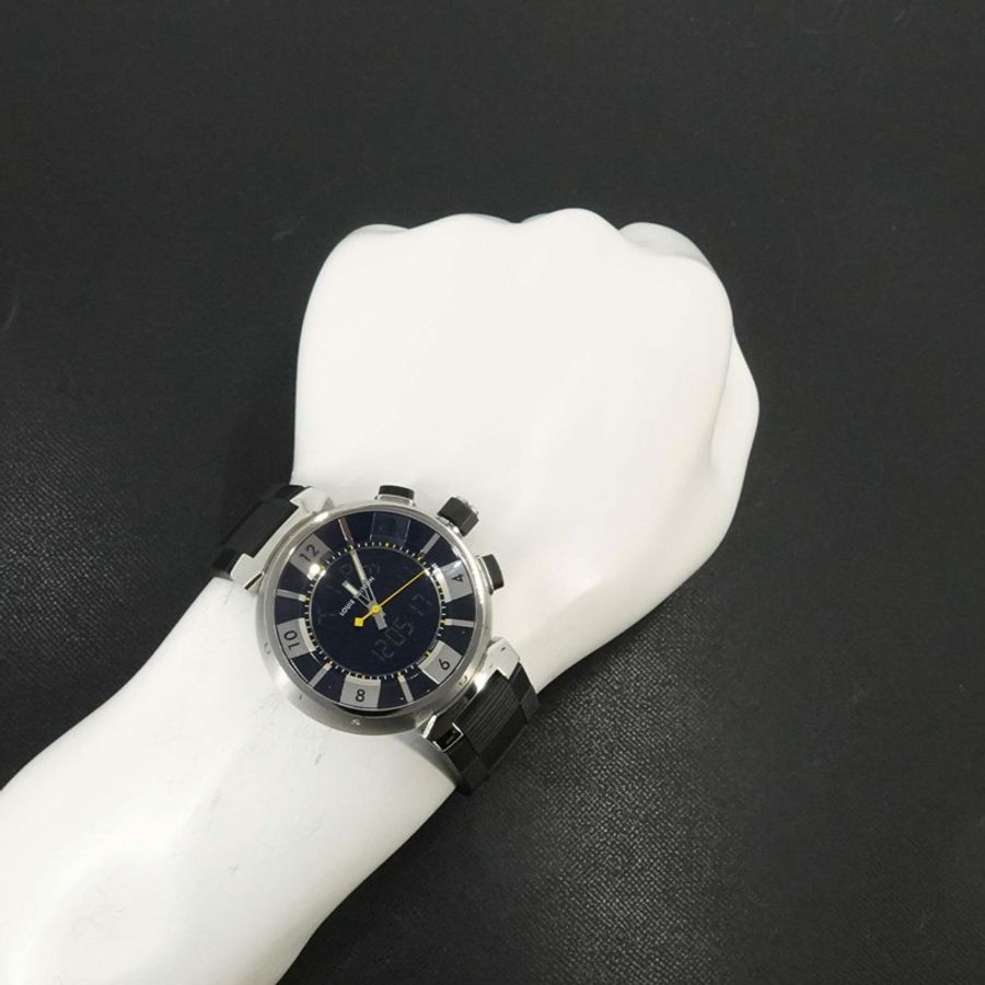 路易威登 Tambour 黑色 Q118F 男士石英類比數位腕錶-2