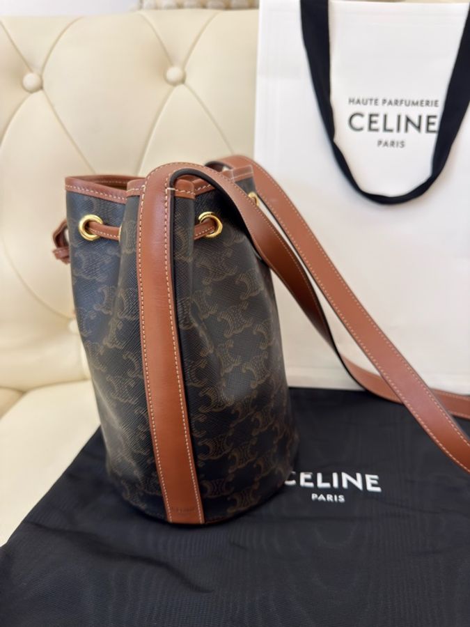 二手CELINE老花抽繩水桶包歐陽娜娜款-4
