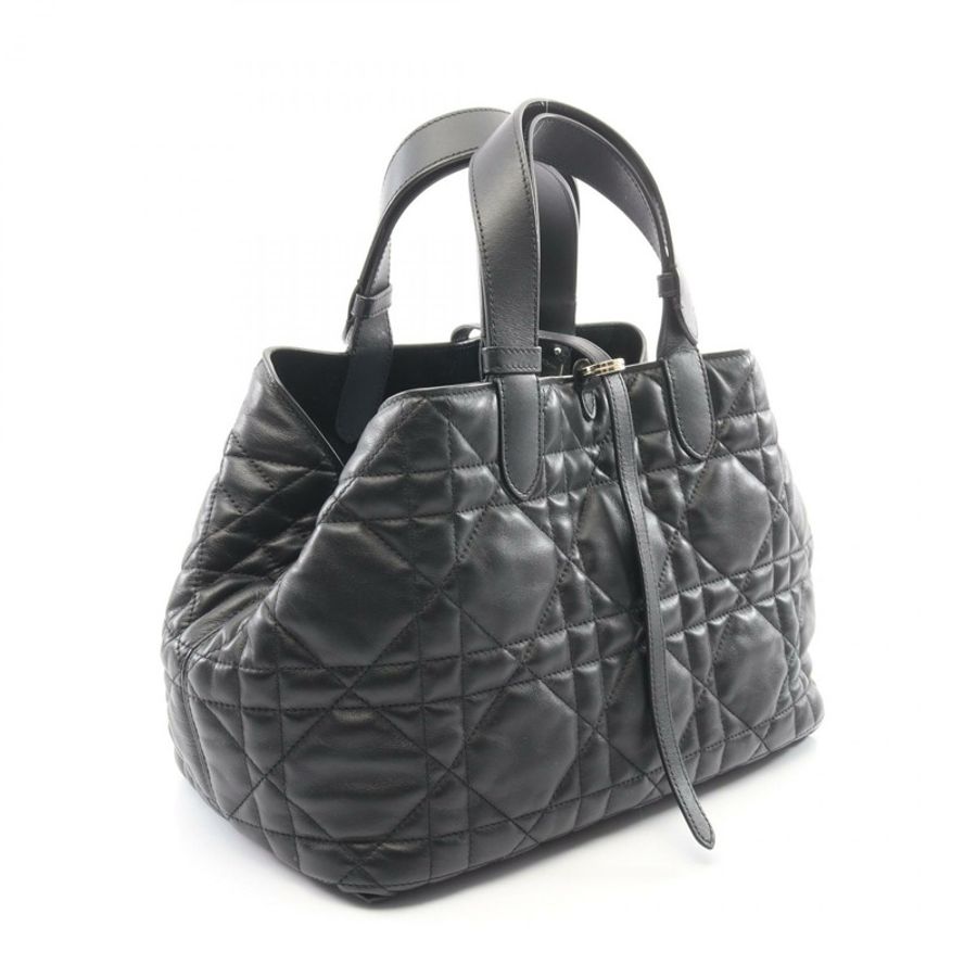 Dior Toujours 中型 Macrocannage 手袋 M28210SHJ 黑色皮革二手女士-1