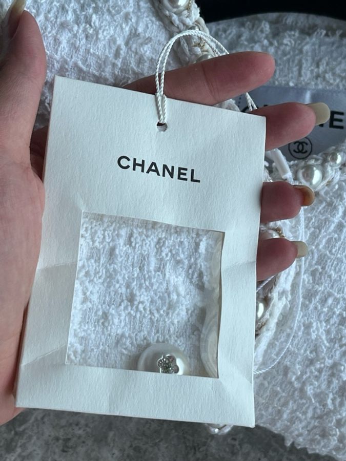 Chanel25p白色粗花呢珍珠外套fr34~~-4
