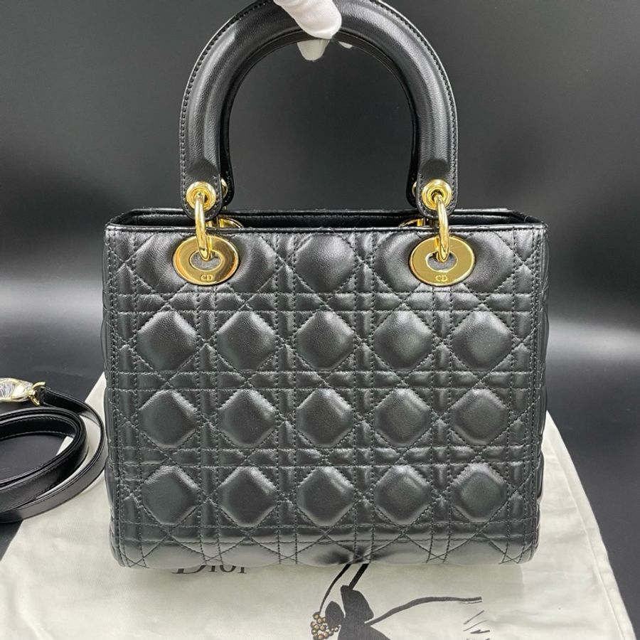 迪奧/Dior Lady Dior黑金羊皮五格戴妃 原始 24*20 14年-1