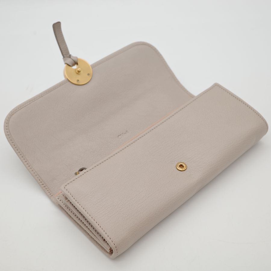 Chloé 蔻依 卡其灰 蠟筆灰 牛皮 金釦 長夾-16