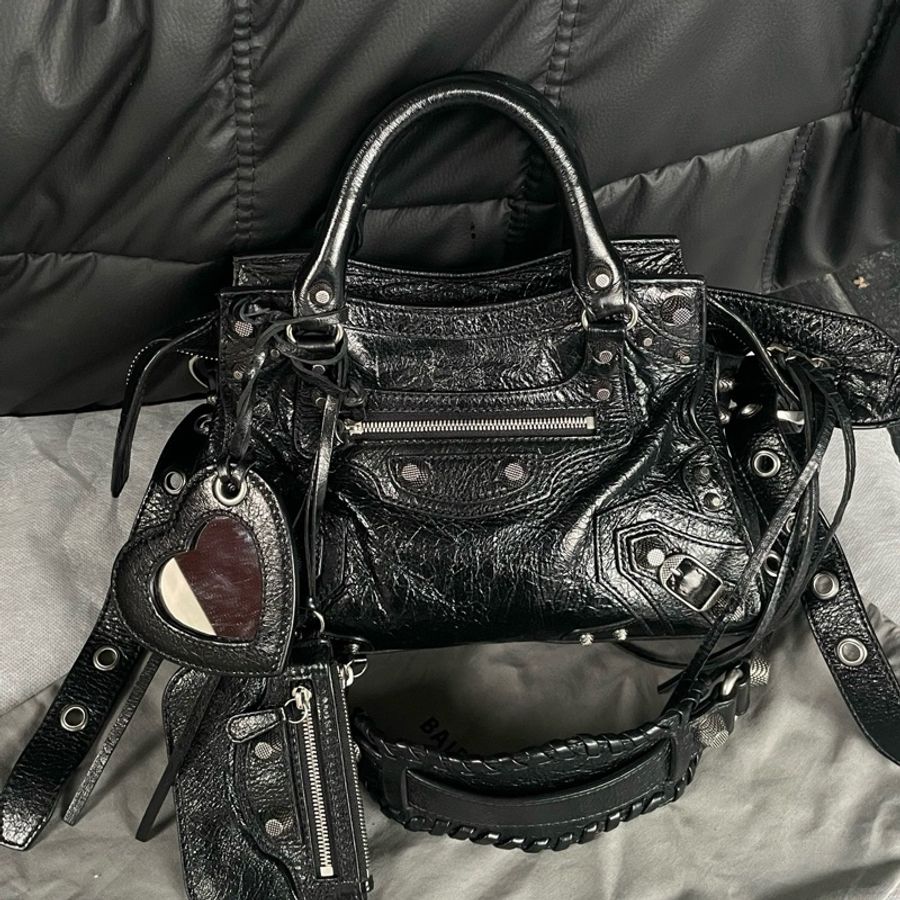 巴黎世家/Balenciaga NEO CAGOLE黑銀XS 機車包手提包單肩包斜挎包-2