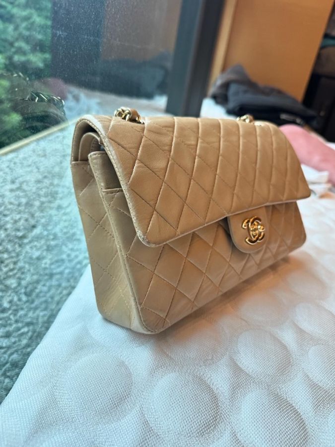 Chanel 經典包 CF25奶茶色金鏈 可側背 可肩背-8