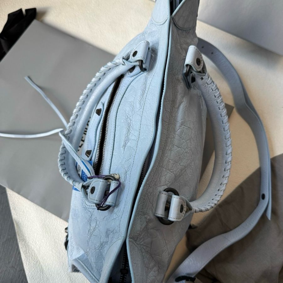 Balenciaga 巴黎世家 Lecity中號 淺藍色機車包手提包單肩包斜挎包-7