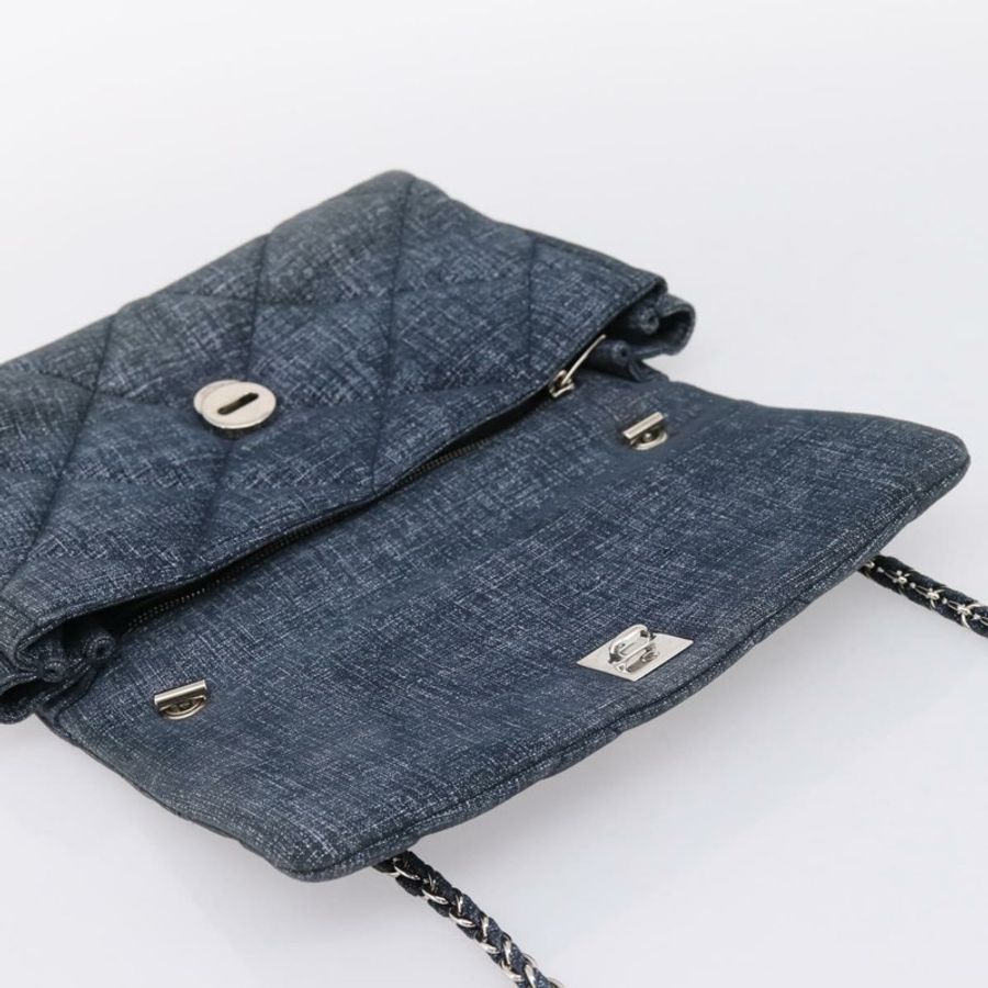 【日本直送】Salvatore Ferragamo 牛仔布 Vala 絲帶鏈條單肩包 藍色 正品 BA15284V-16